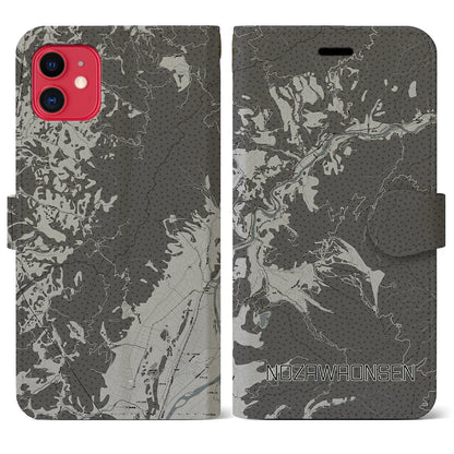【野沢温泉（長野県）】地図柄iPhoneケース（手帳タイプ）モノトーン・iPhone 11 用