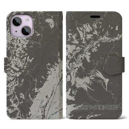 【野沢温泉（長野県）】地図柄iPhoneケース（手帳タイプ）モノトーン・iPhone 14 用