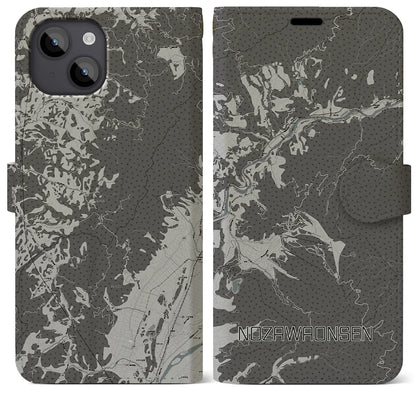 【野沢温泉（長野県）】地図柄iPhoneケース（手帳タイプ）モノトーン・iPhone 14 Plus 用