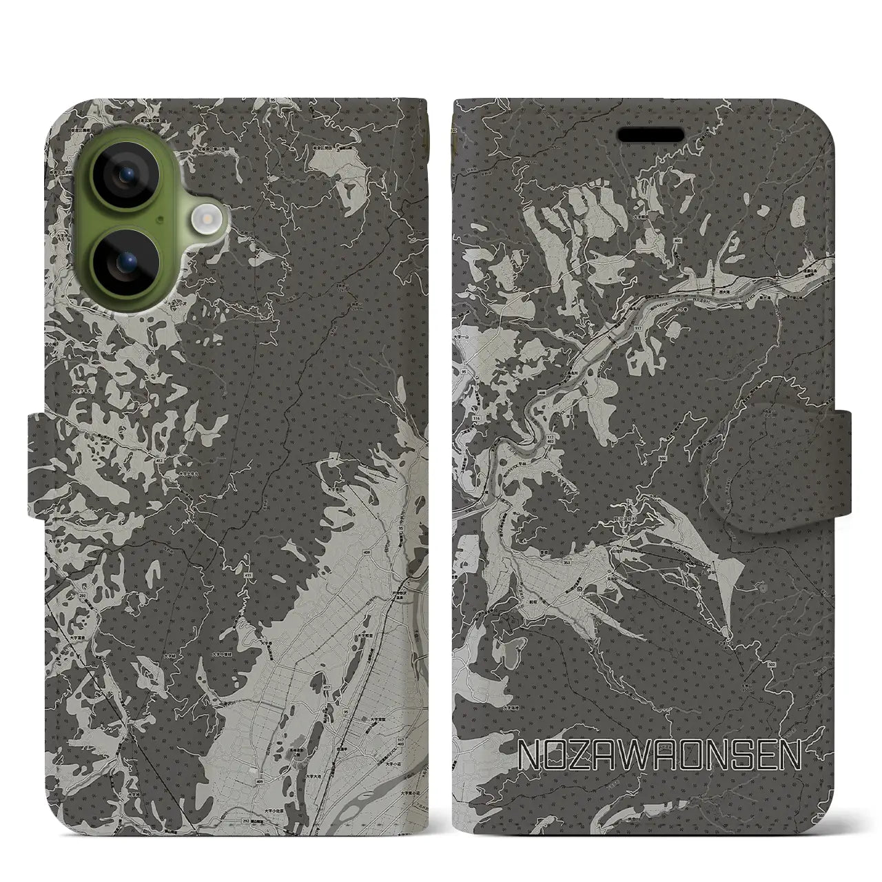 【野沢温泉（長野県）】地図柄iPhoneケース（手帳タイプ）