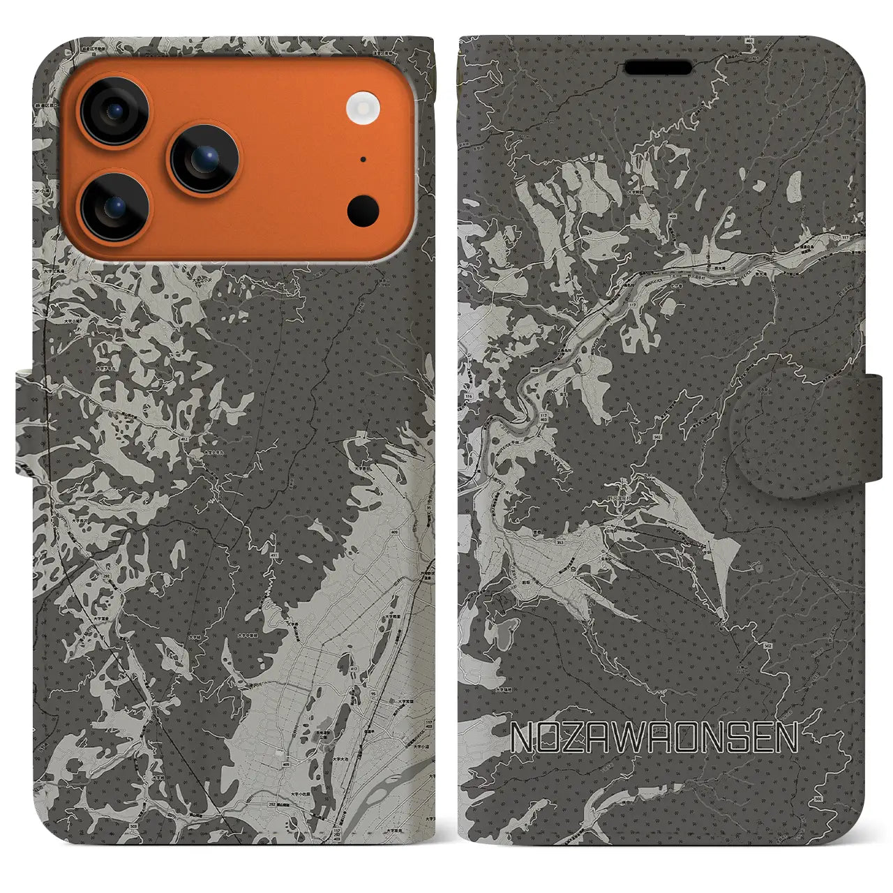 【野沢温泉（長野県）】地図柄iPhoneケース（手帳タイプ）