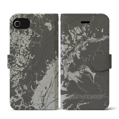 【野沢温泉（長野県）】地図柄iPhoneケース（手帳タイプ）モノトーン・iPhone SE（第3 / 第2世代） / 8 / 7 / 6s / 6 用