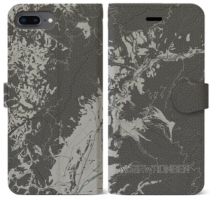 【野沢温泉（長野県）】地図柄iPhoneケース（手帳タイプ）モノトーン・iPhone 8Plus /7Plus / 6sPlus / 6Plus 用