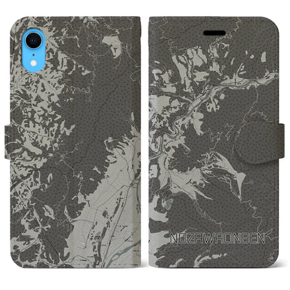 【野沢温泉（長野県）】地図柄iPhoneケース（手帳タイプ）モノトーン・iPhone XR 用