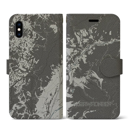 【野沢温泉（長野県）】地図柄iPhoneケース（手帳タイプ）モノトーン・iPhone XS / X 用