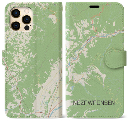 【野沢温泉（長野県）】地図柄iPhoneケース（手帳タイプ）ナチュラル・iPhone 12 Pro Max 用