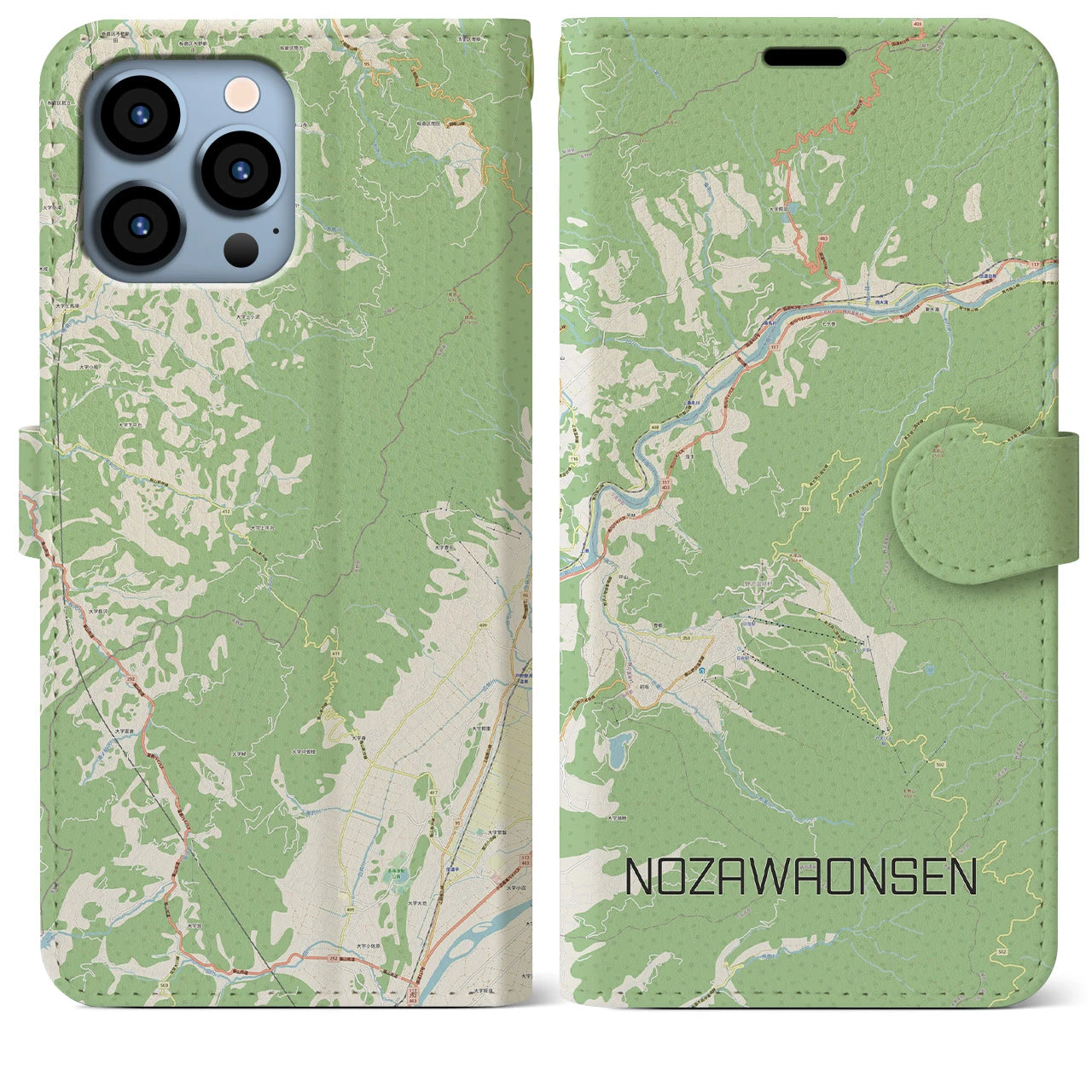 【野沢温泉（長野県）】地図柄iPhoneケース（手帳タイプ）