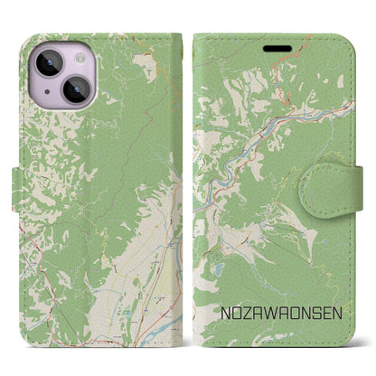【野沢温泉（長野県）】地図柄iPhoneケース（手帳タイプ）ナチュラル・iPhone 14 用