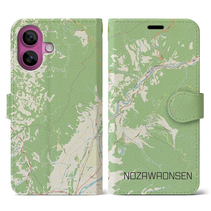 【野沢温泉（長野県）】地図柄iPhoneケース（手帳タイプ）ナチュラル・iPhone 16 Pro 用