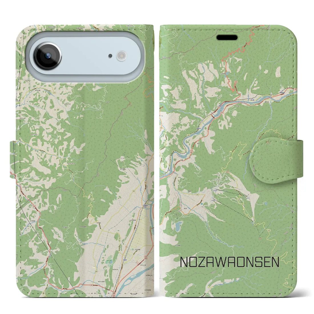 【野沢温泉(長野県)】地図柄iPhoneケース(手帳タイプ)モノトーン・iPhone 17 Pro Max 用