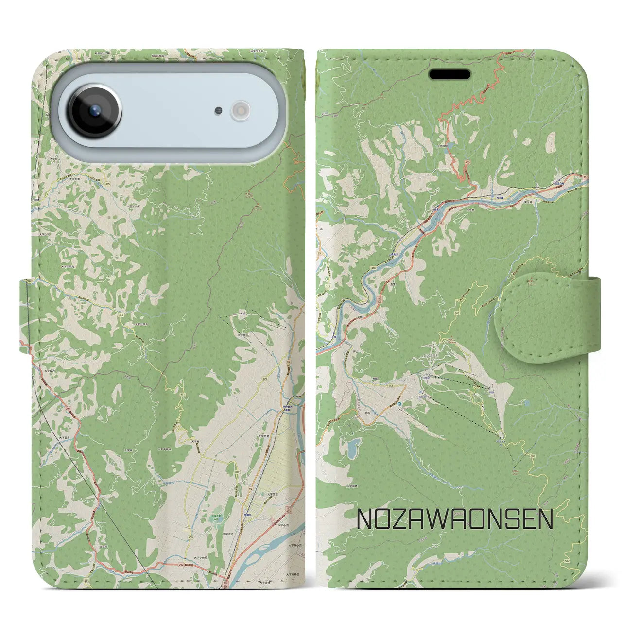 【野沢温泉（長野県）】地図柄iPhoneケース（手帳タイプ）