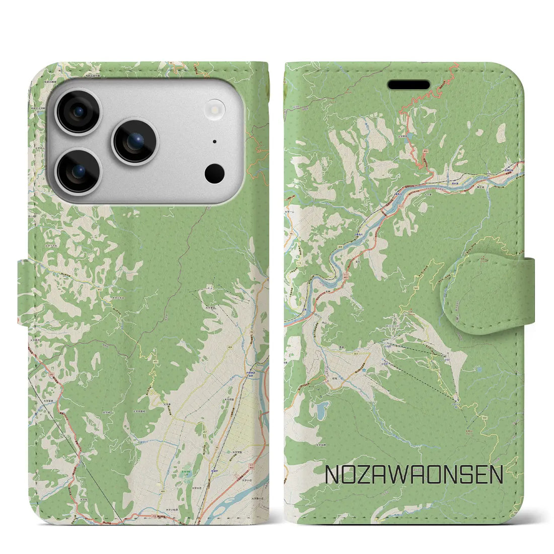 【野沢温泉（長野県）】地図柄iPhoneケース（手帳タイプ）ナチュラル・iPhone 17 Pro Max 用