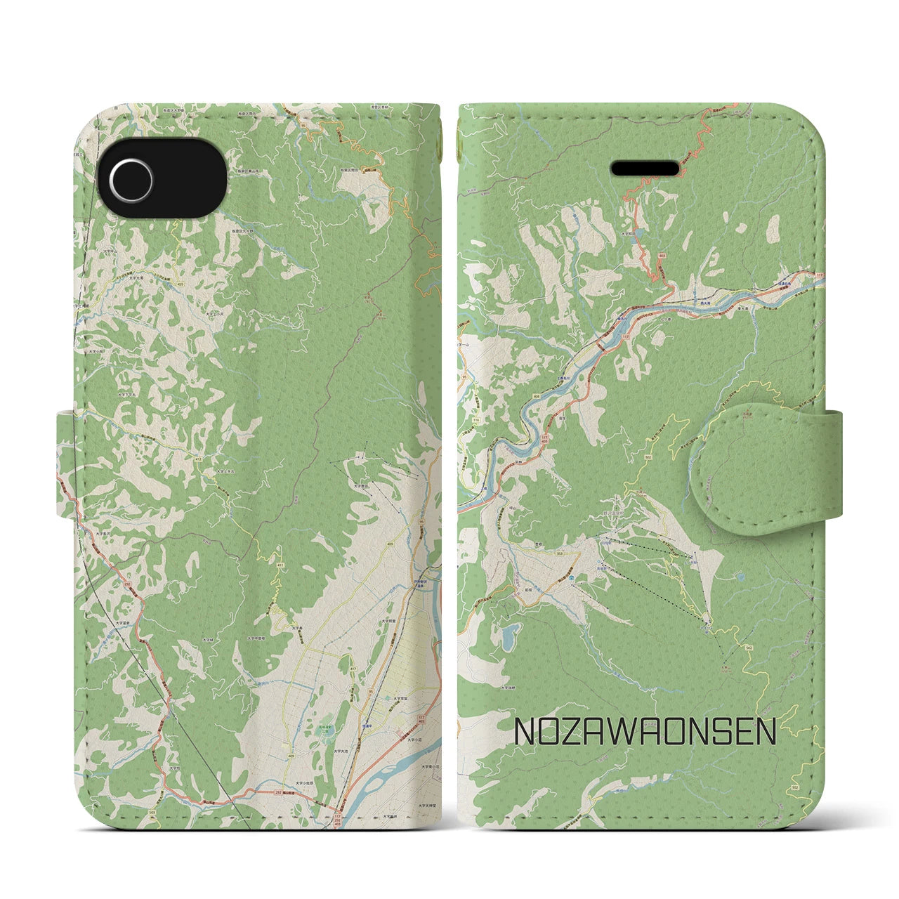 【野沢温泉（長野県）】地図柄iPhoneケース（手帳タイプ）