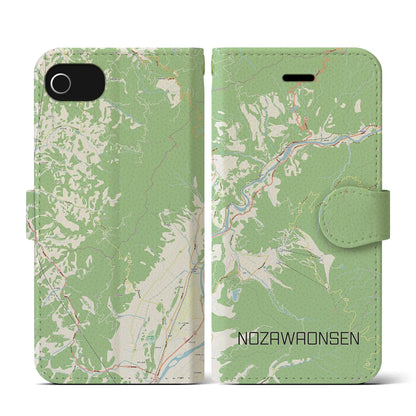 【野沢温泉（長野県）】地図柄iPhoneケース（手帳タイプ）ナチュラル・iPhone SE（第3 / 第2世代） / 8 / 7 / 6s / 6 用