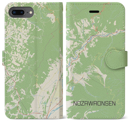 【野沢温泉（長野県）】地図柄iPhoneケース（手帳タイプ）ナチュラル・iPhone 8Plus /7Plus / 6sPlus / 6Plus 用