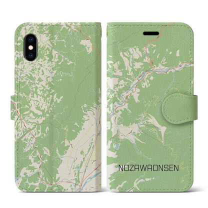 【野沢温泉（長野県）】地図柄iPhoneケース（手帳タイプ）ナチュラル・iPhone XS / X 用