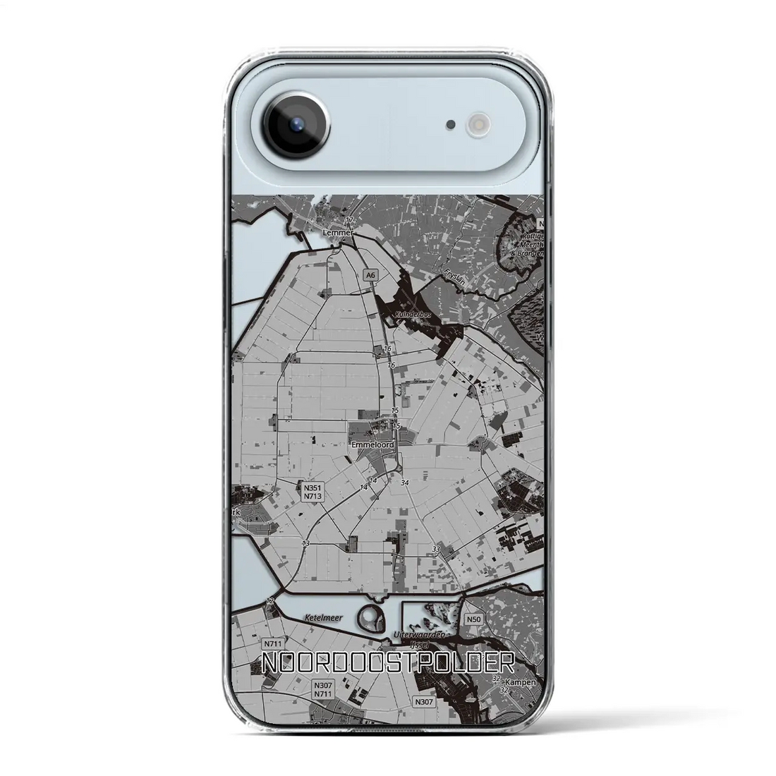 【北東ポルダー（オランダ）】地図柄iPhoneケース（クリアタイプ）モノトーン・iPhone 17 Pro Max 用