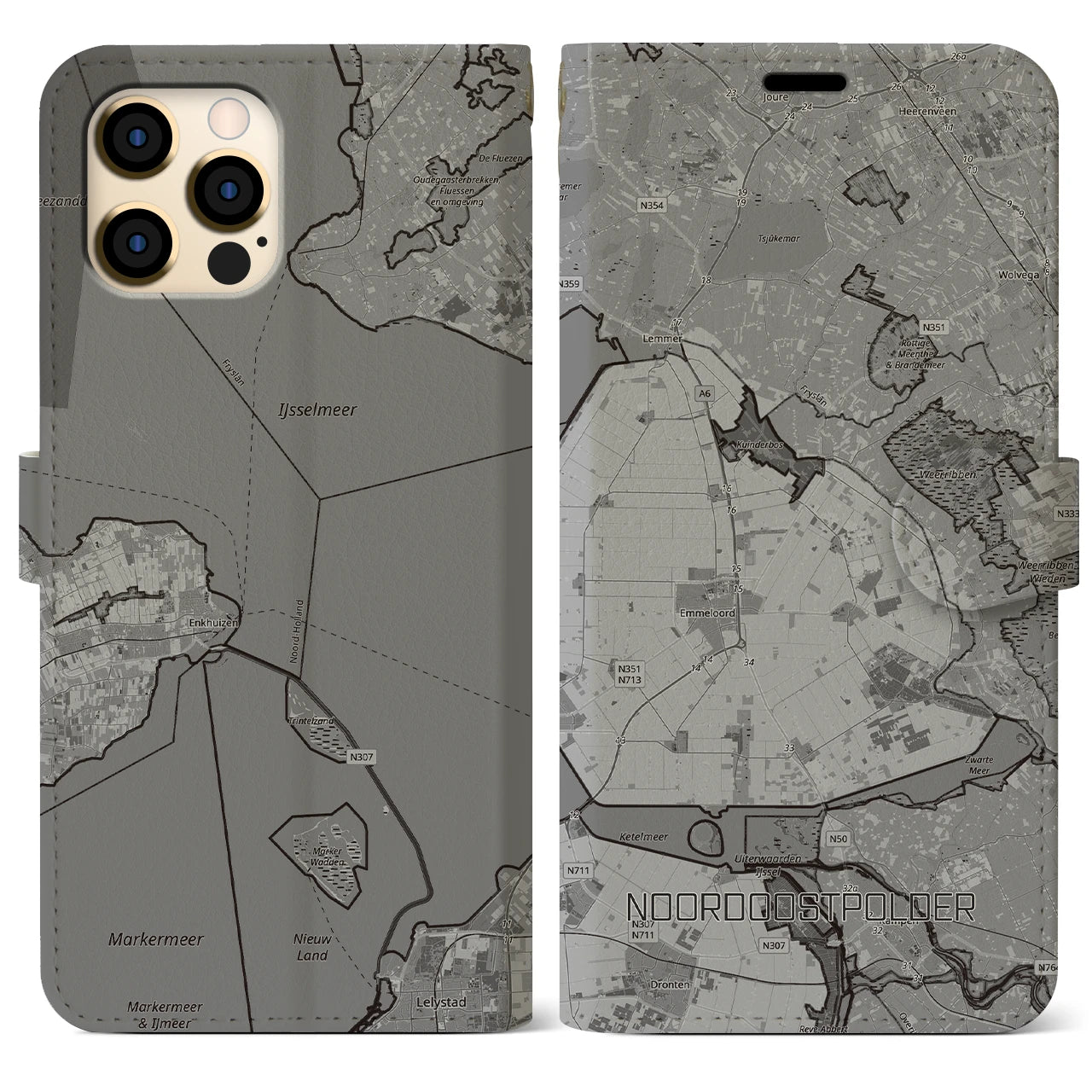 【北東ポルダー（オランダ）】地図柄iPhoneケース（手帳タイプ）