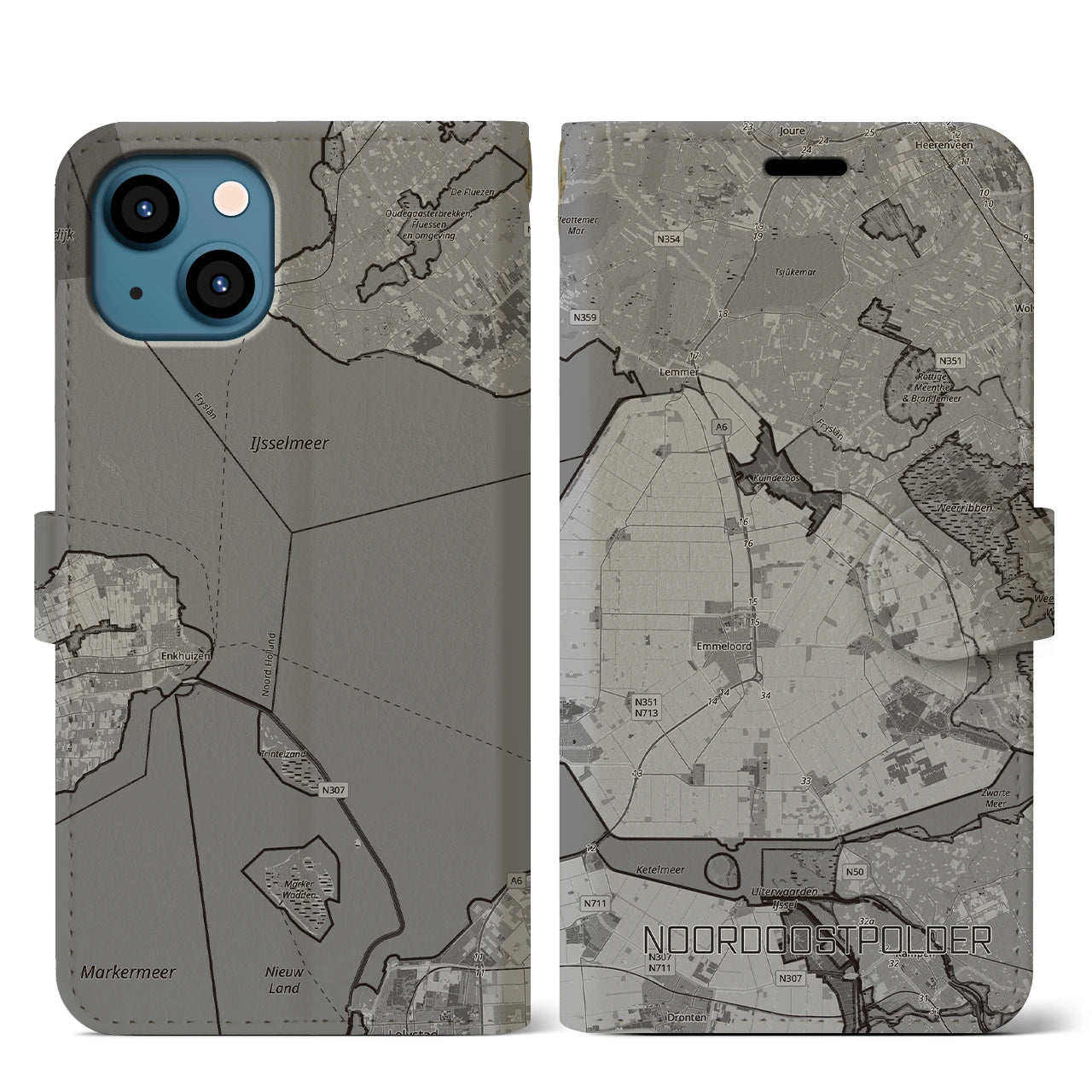 【北東ポルダー（オランダ）】地図柄iPhoneケース（手帳タイプ）