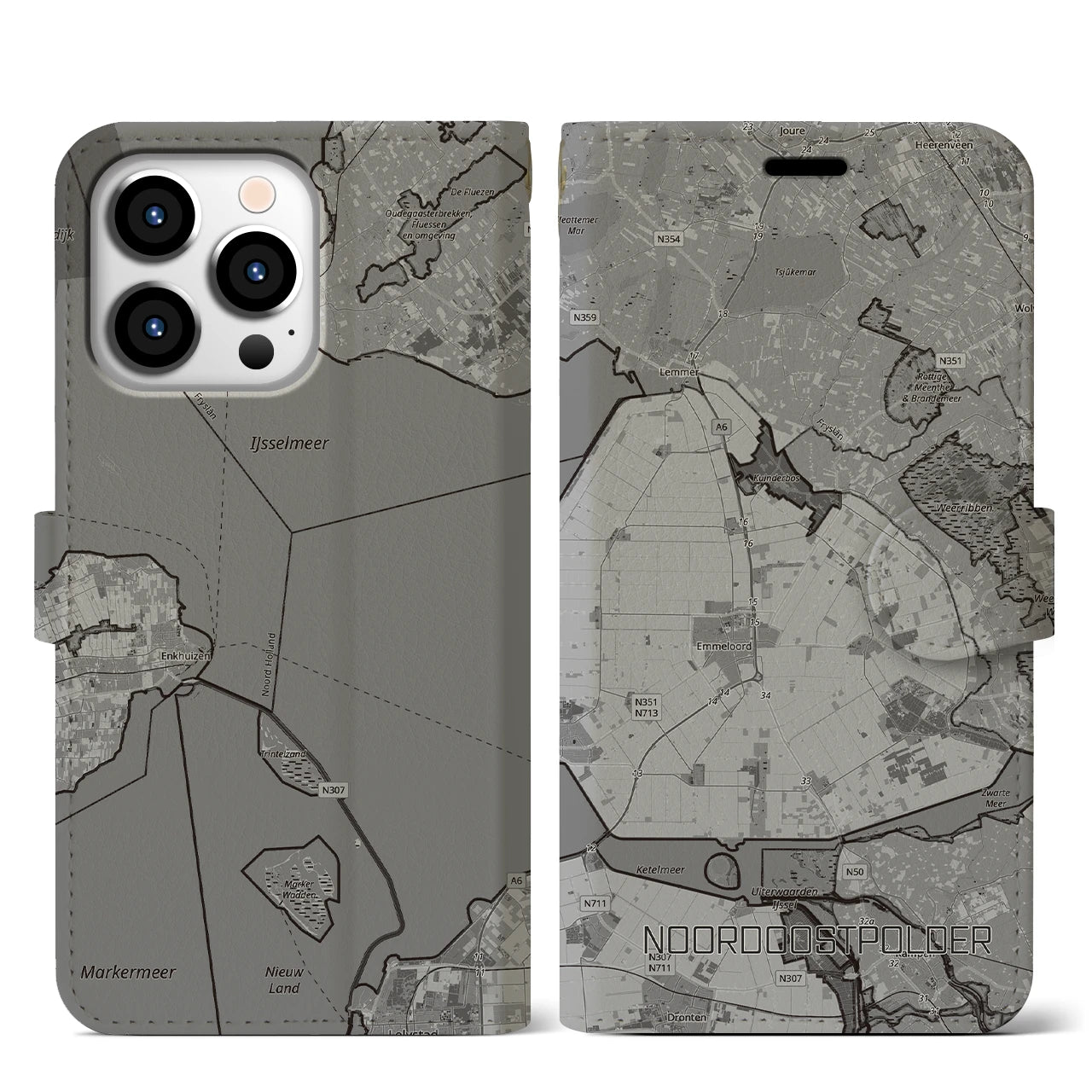 【北東ポルダー（オランダ）】地図柄iPhoneケース（手帳タイプ）