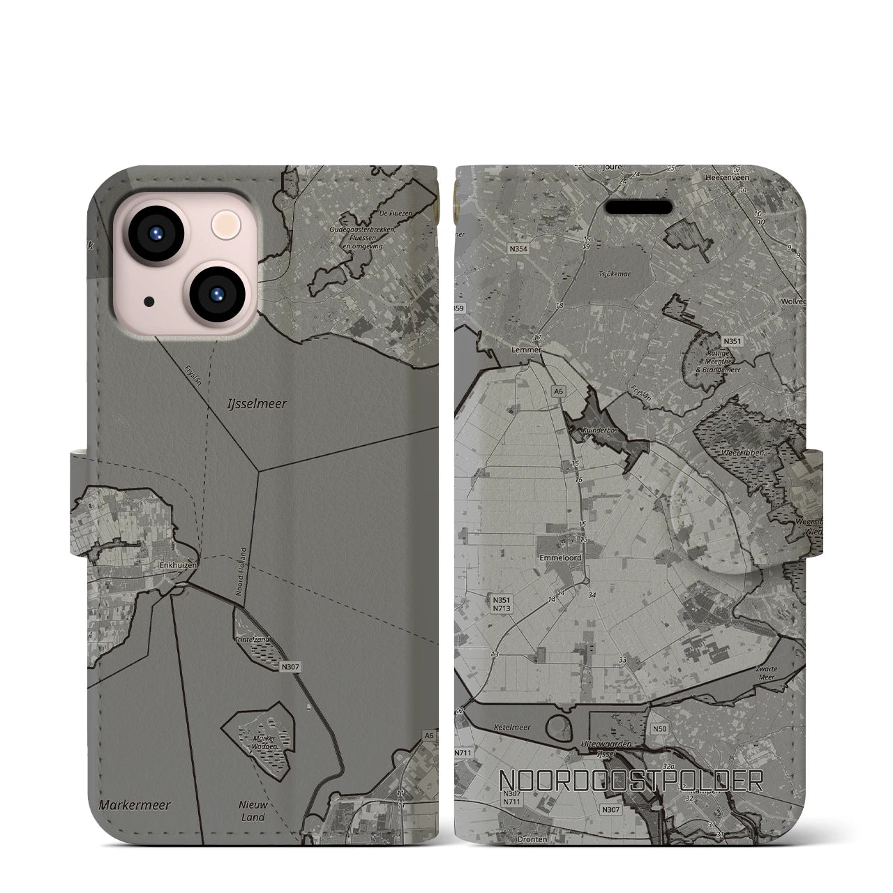 【北東ポルダー（オランダ）】地図柄iPhoneケース（手帳タイプ）