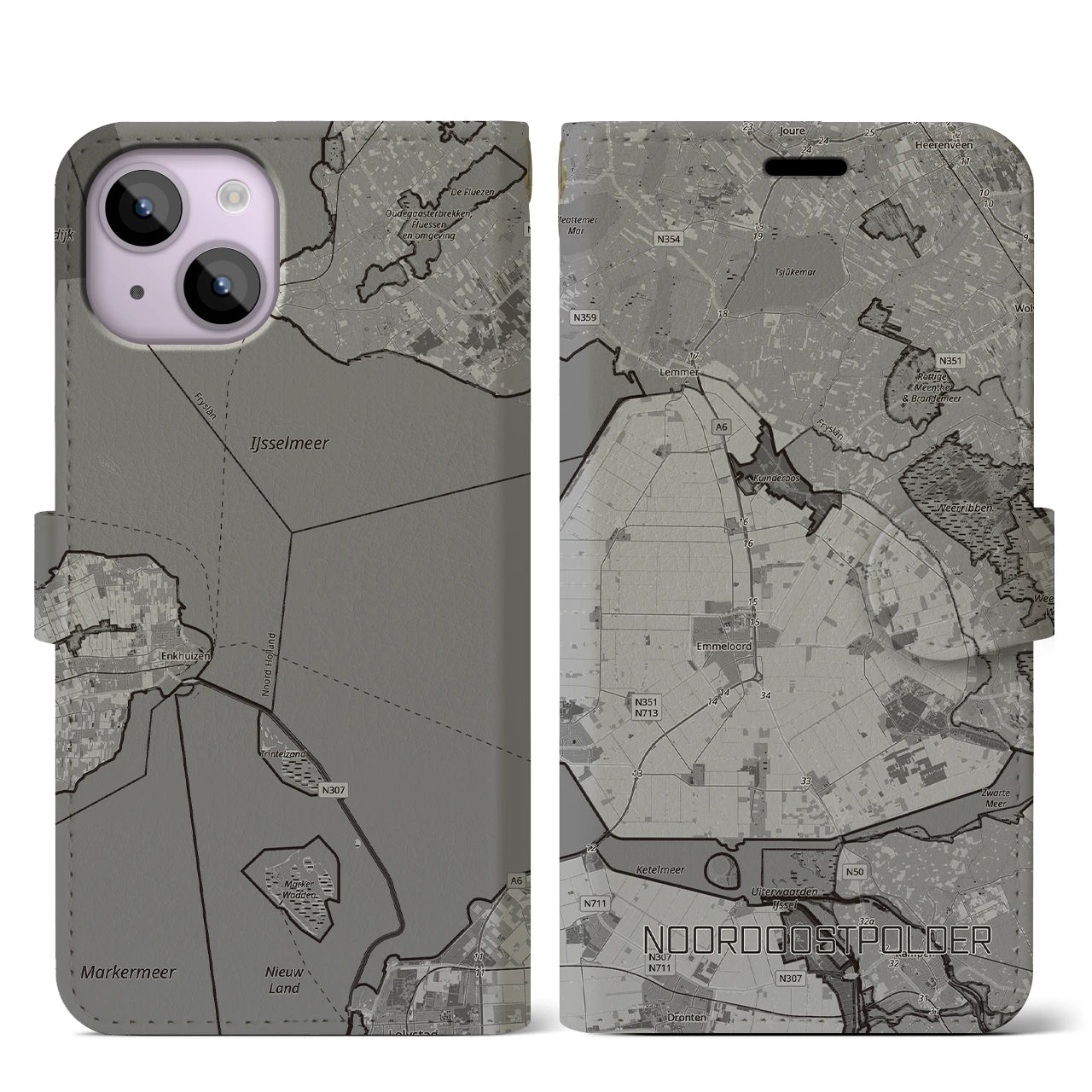 【北東ポルダー（オランダ）】地図柄iPhoneケース（手帳タイプ）