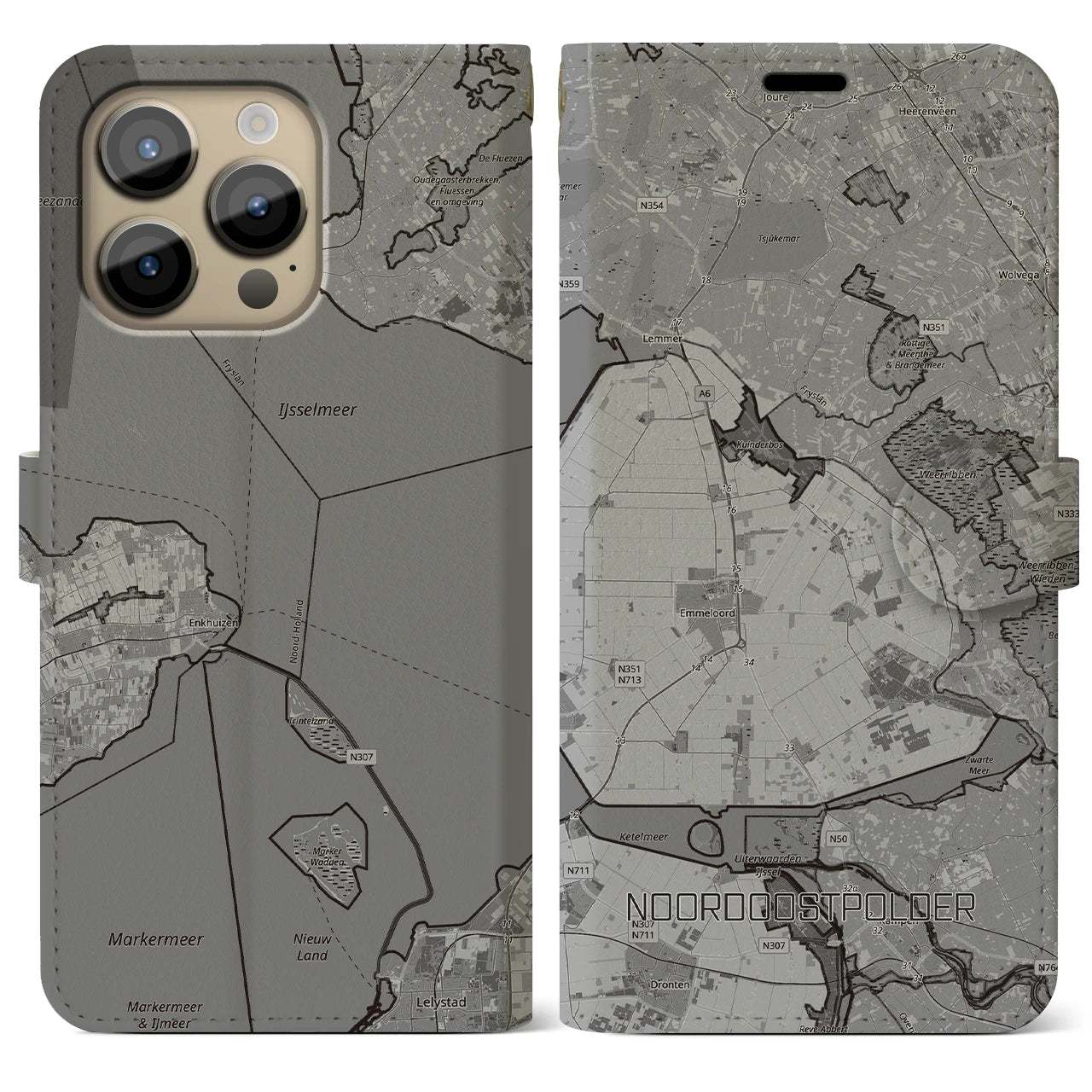 【北東ポルダー（オランダ）】地図柄iPhoneケース（手帳タイプ）