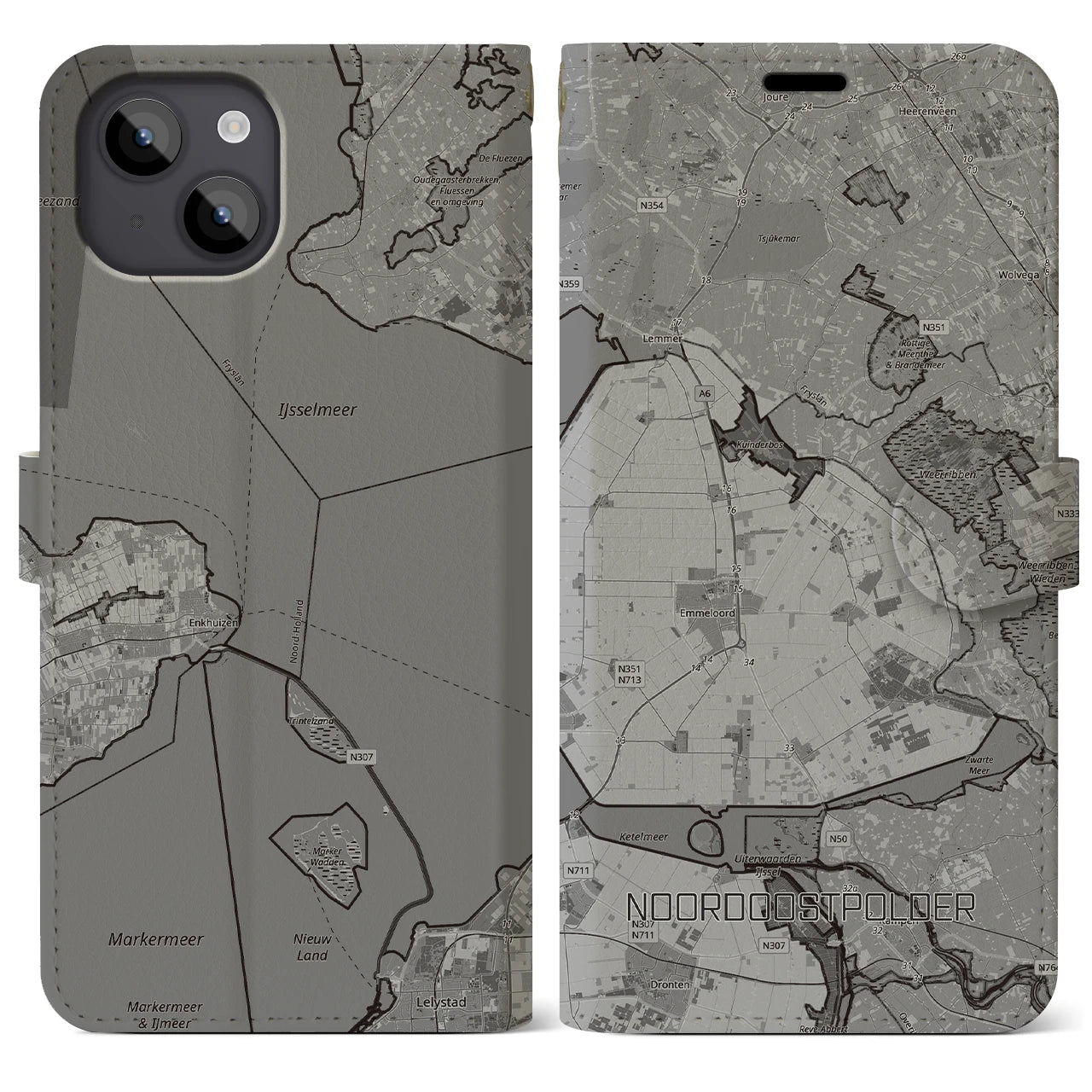 【北東ポルダー（オランダ）】地図柄iPhoneケース（手帳タイプ）