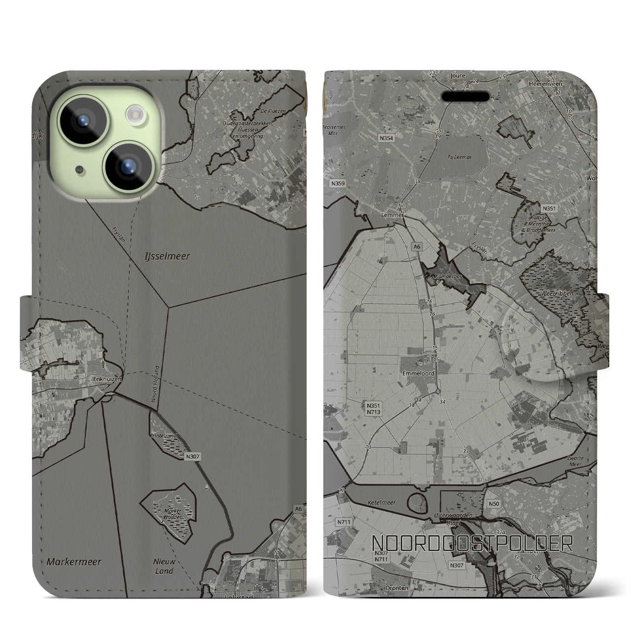 【北東ポルダー（オランダ）】地図柄iPhoneケース（手帳タイプ）