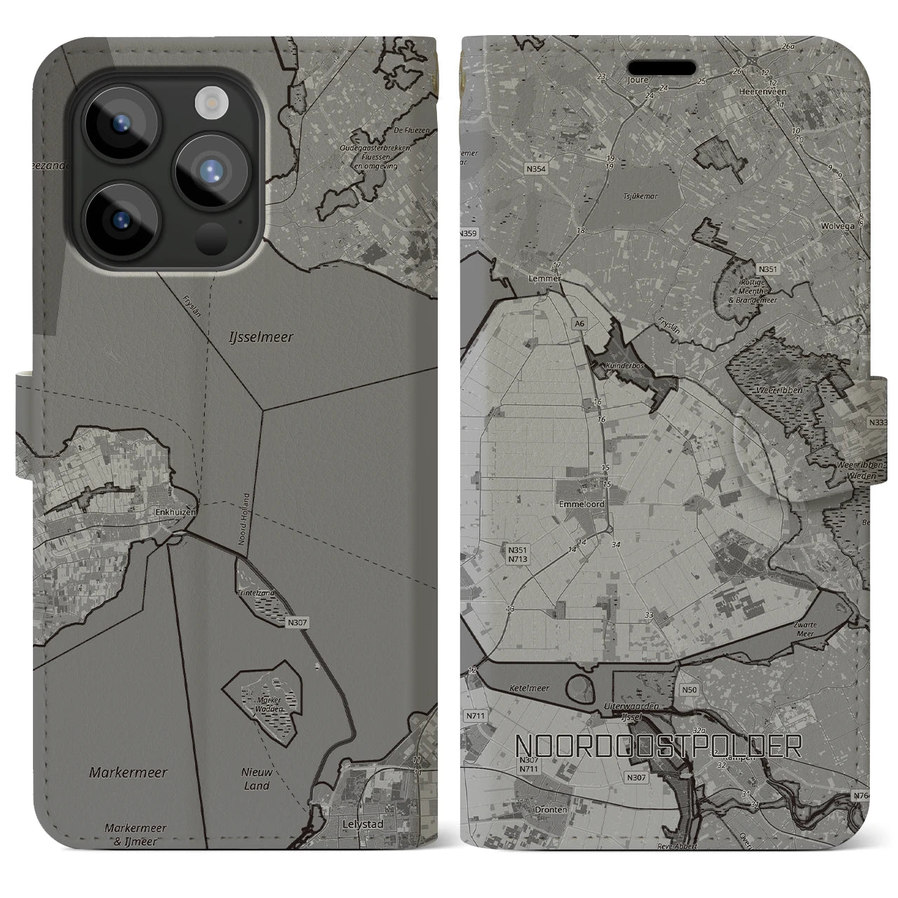 【北東ポルダー（オランダ）】地図柄iPhoneケース（手帳タイプ）