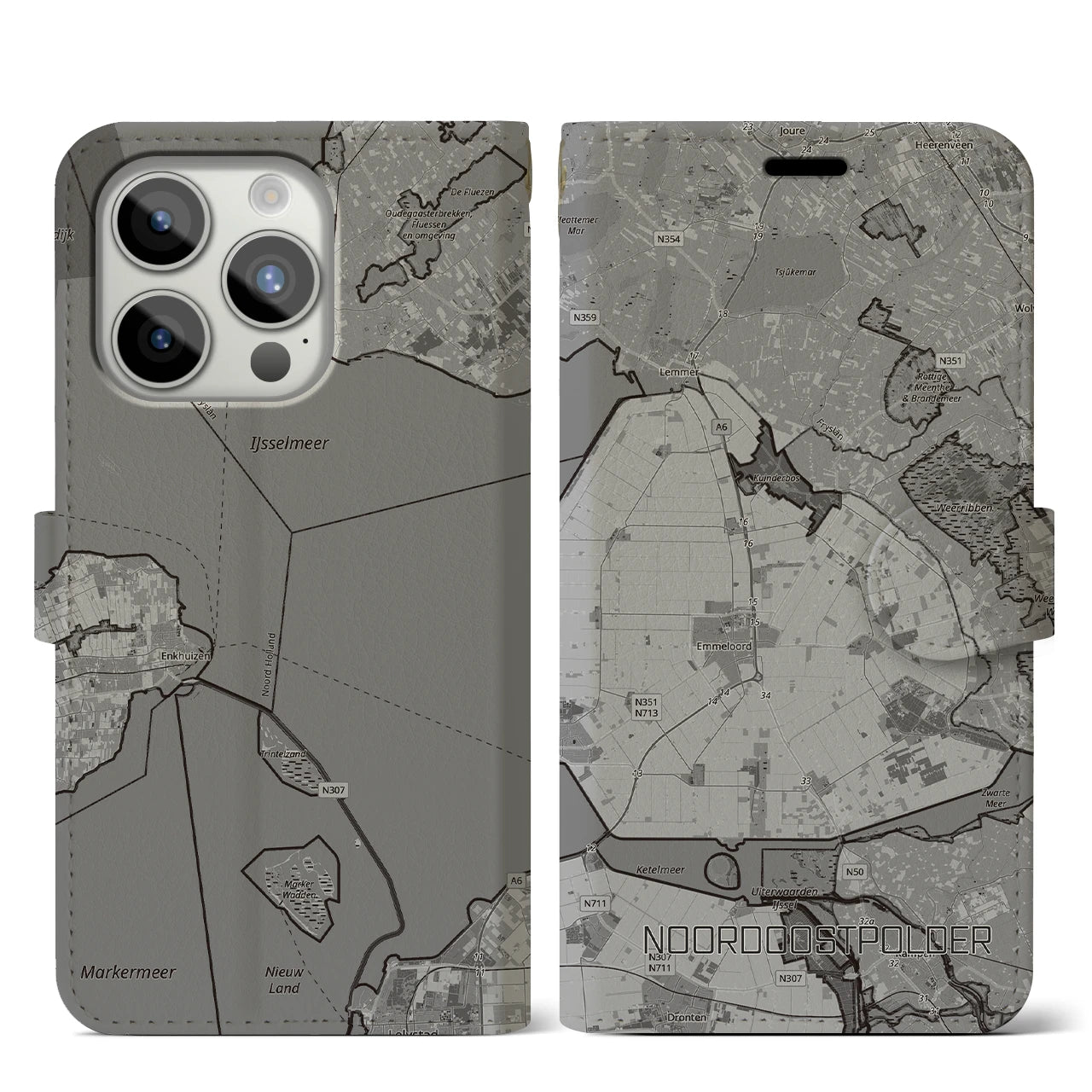 【北東ポルダー（オランダ）】地図柄iPhoneケース（手帳タイプ）