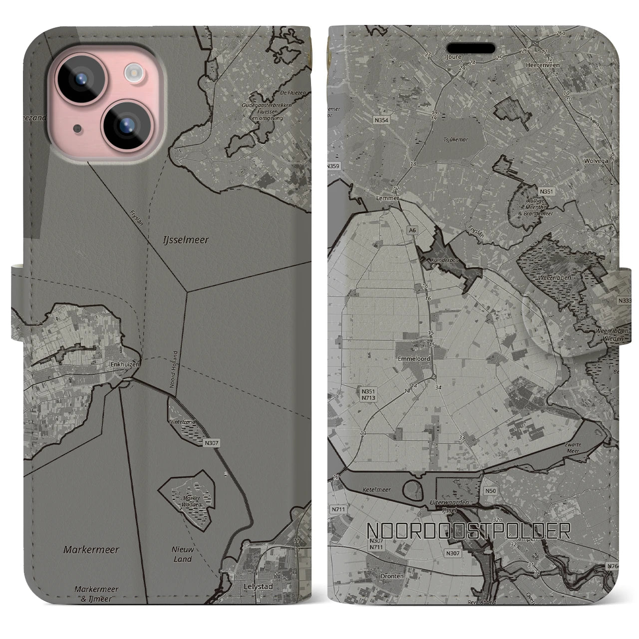 【北東ポルダー（オランダ）】地図柄iPhoneケース（手帳タイプ）