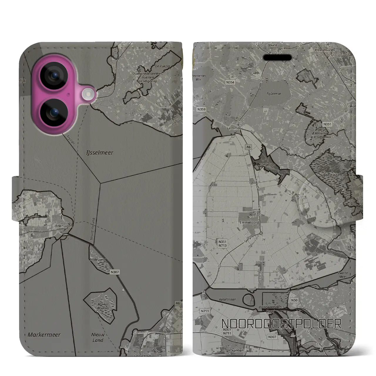 【北東ポルダー（オランダ）】地図柄iPhoneケース（手帳タイプ）