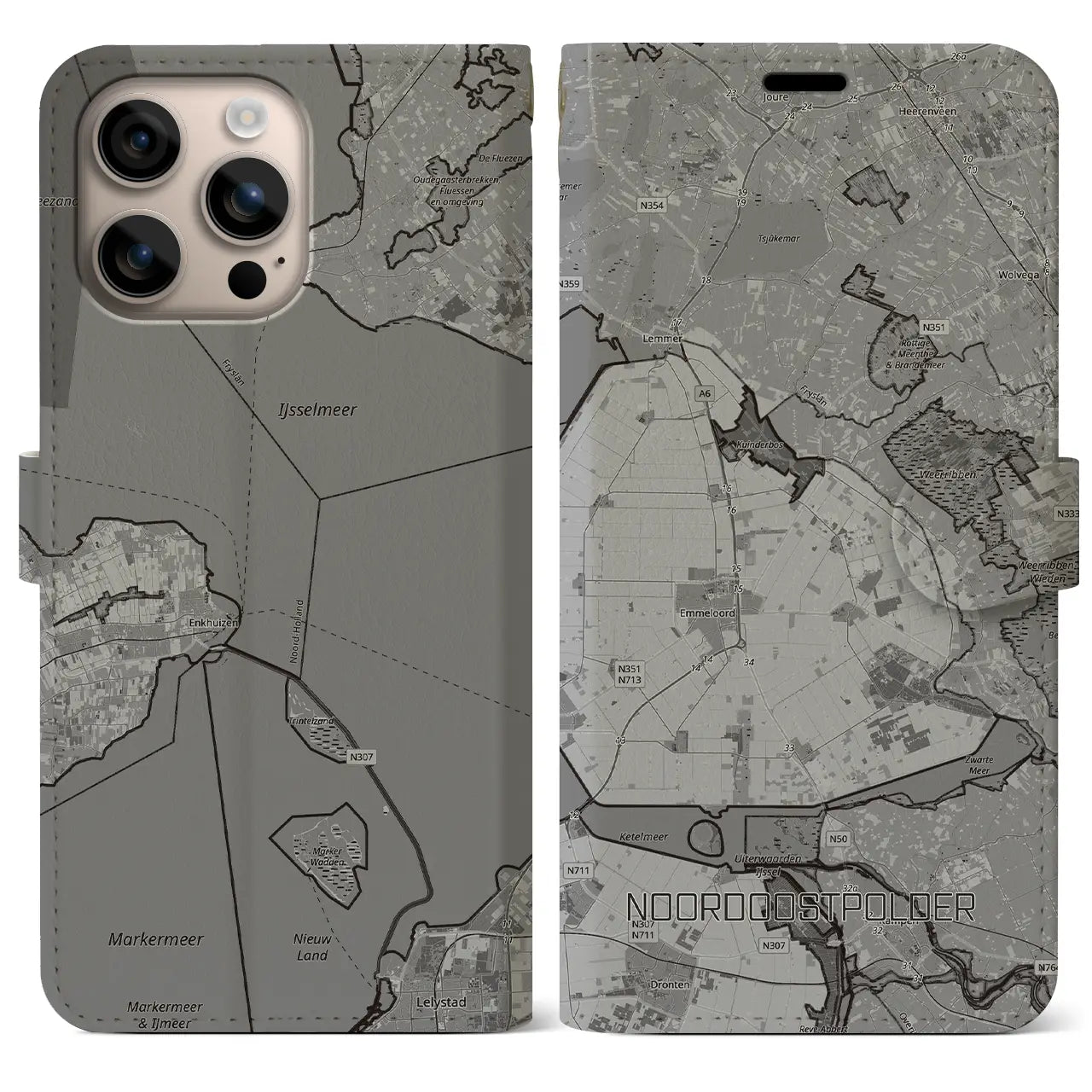 【北東ポルダー（オランダ）】地図柄iPhoneケース（手帳タイプ）