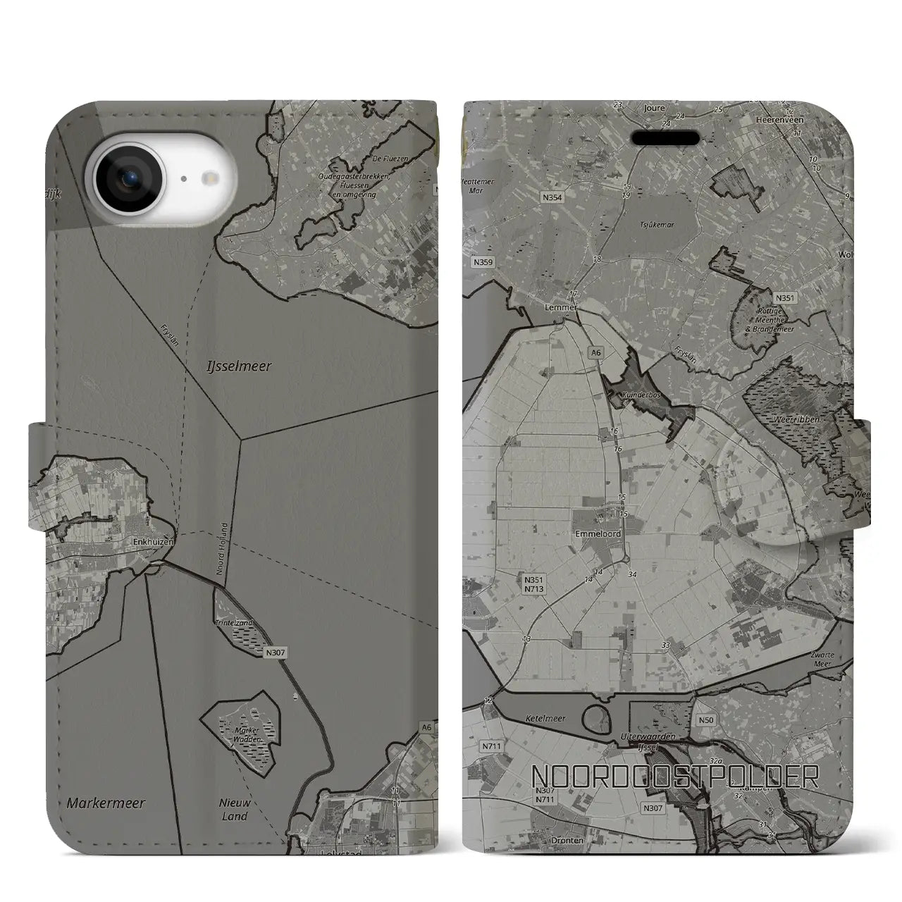 【北東ポルダー（オランダ）】地図柄iPhoneケース（手帳タイプ）