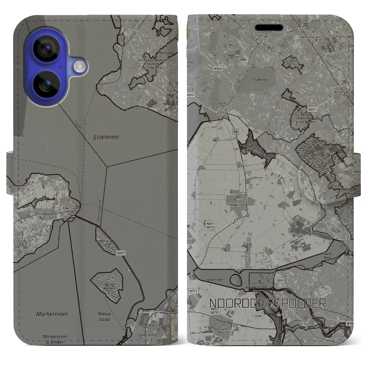 【北東ポルダー（オランダ）】地図柄iPhoneケース（手帳タイプ）