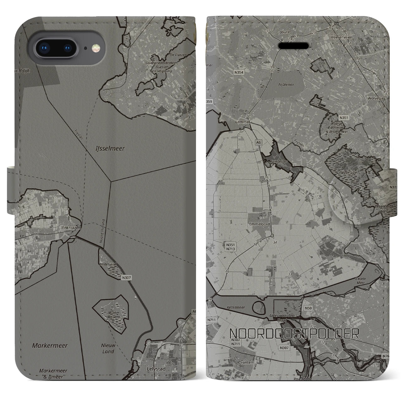 【北東ポルダー（オランダ）】地図柄iPhoneケース（手帳タイプ）