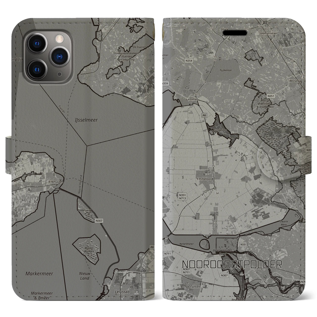 【北東ポルダー（オランダ）】地図柄iPhoneケース（手帳タイプ）