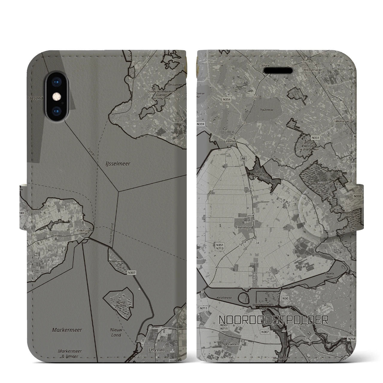 【北東ポルダー（オランダ）】地図柄iPhoneケース（手帳タイプ）