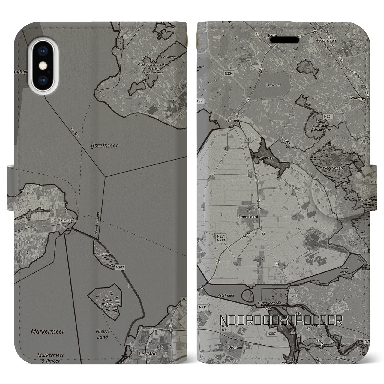 【北東ポルダー（オランダ）】地図柄iPhoneケース（手帳タイプ）