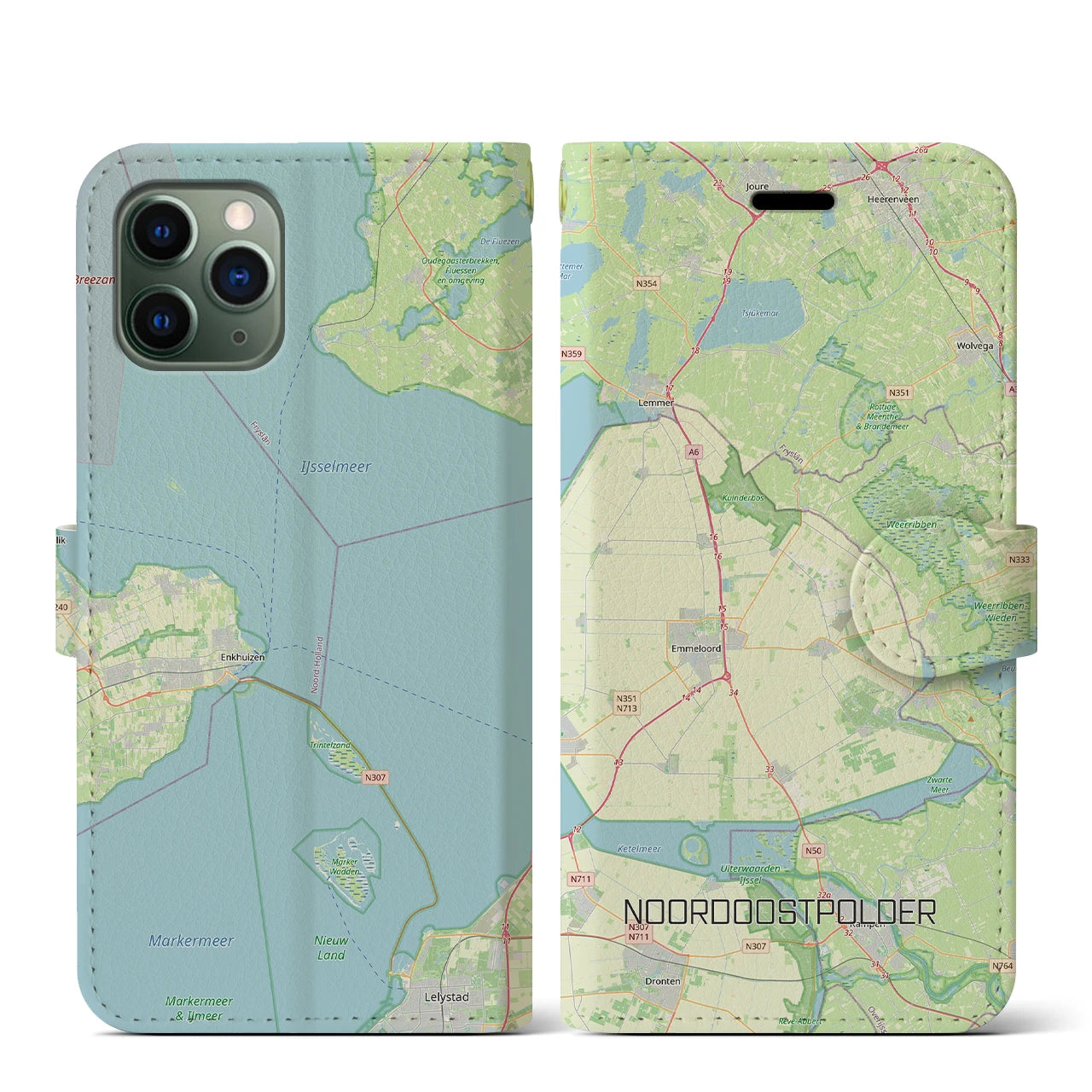 【北東ポルダー（オランダ）】地図柄iPhoneケース（手帳タイプ）