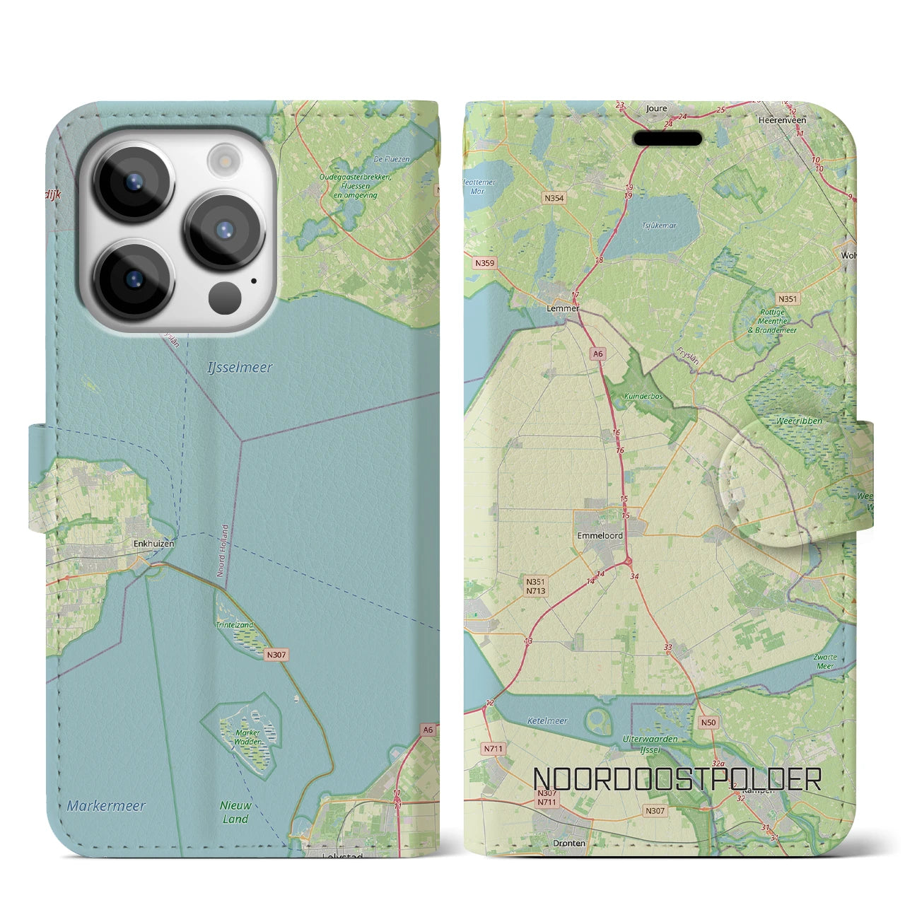 【北東ポルダー（オランダ）】地図柄iPhoneケース（手帳タイプ）