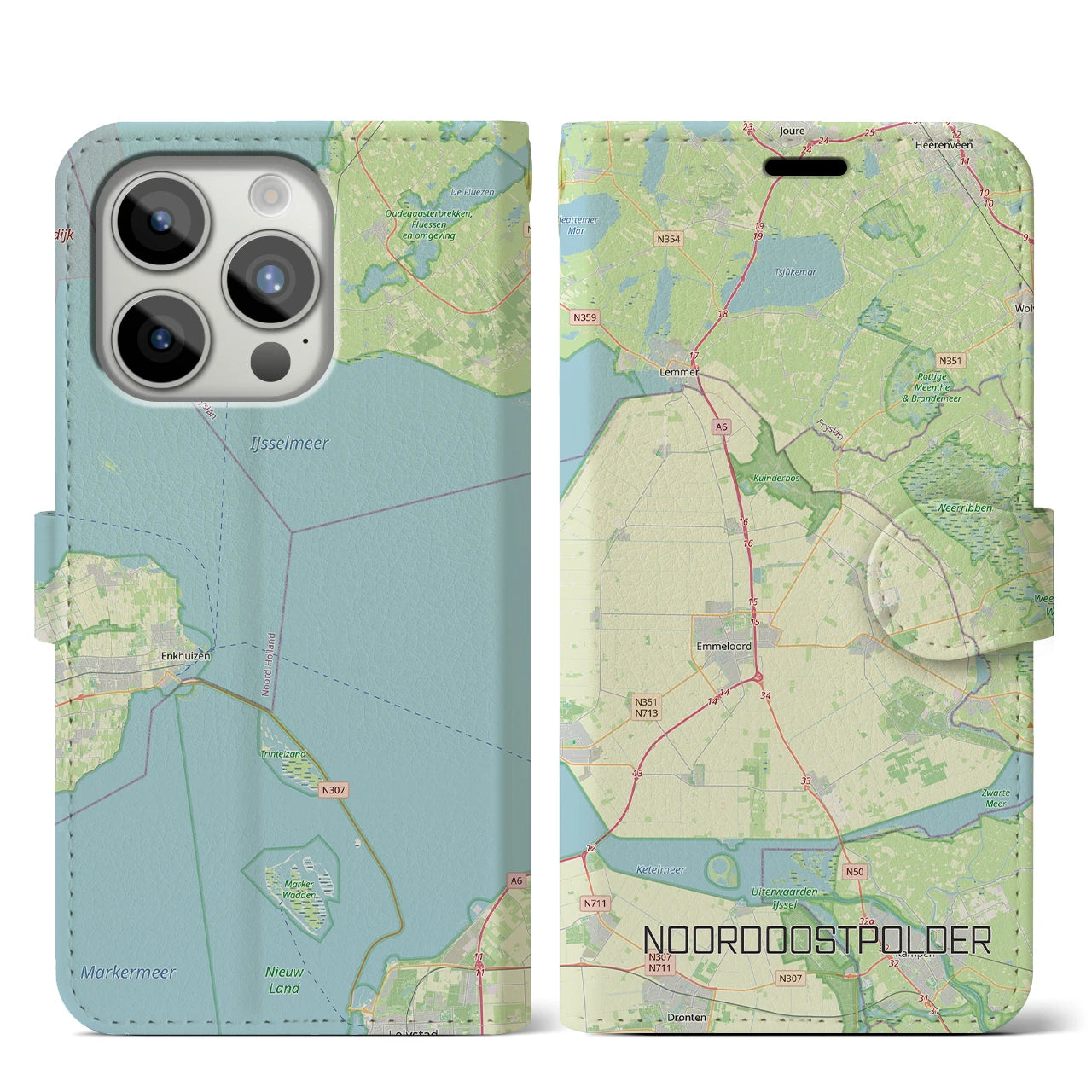 【北東ポルダー（オランダ）】地図柄iPhoneケース（手帳タイプ）