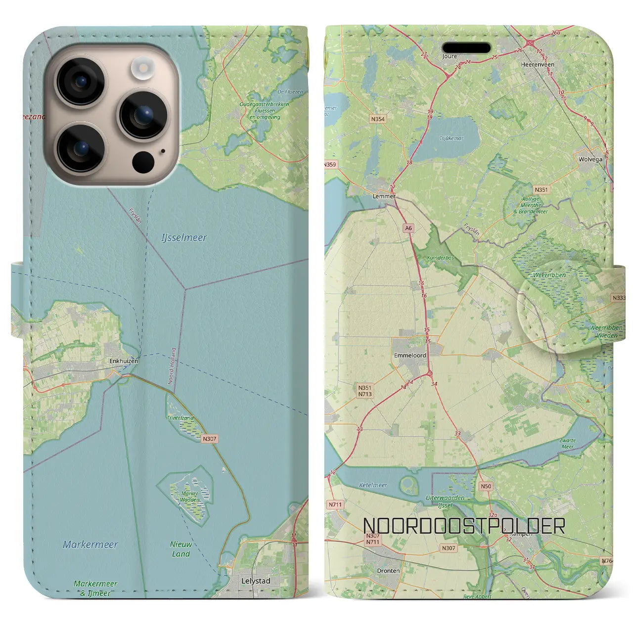 【北東ポルダー（オランダ）】地図柄iPhoneケース（手帳タイプ）