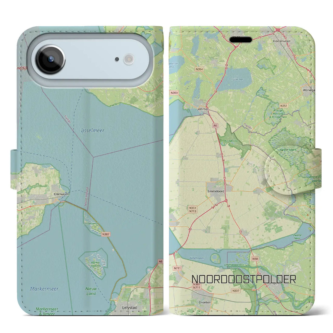 【北東ポルダー（オランダ）】地図柄iPhoneケース（手帳タイプ）モノトーン・iPhone 17 Pro Max 用