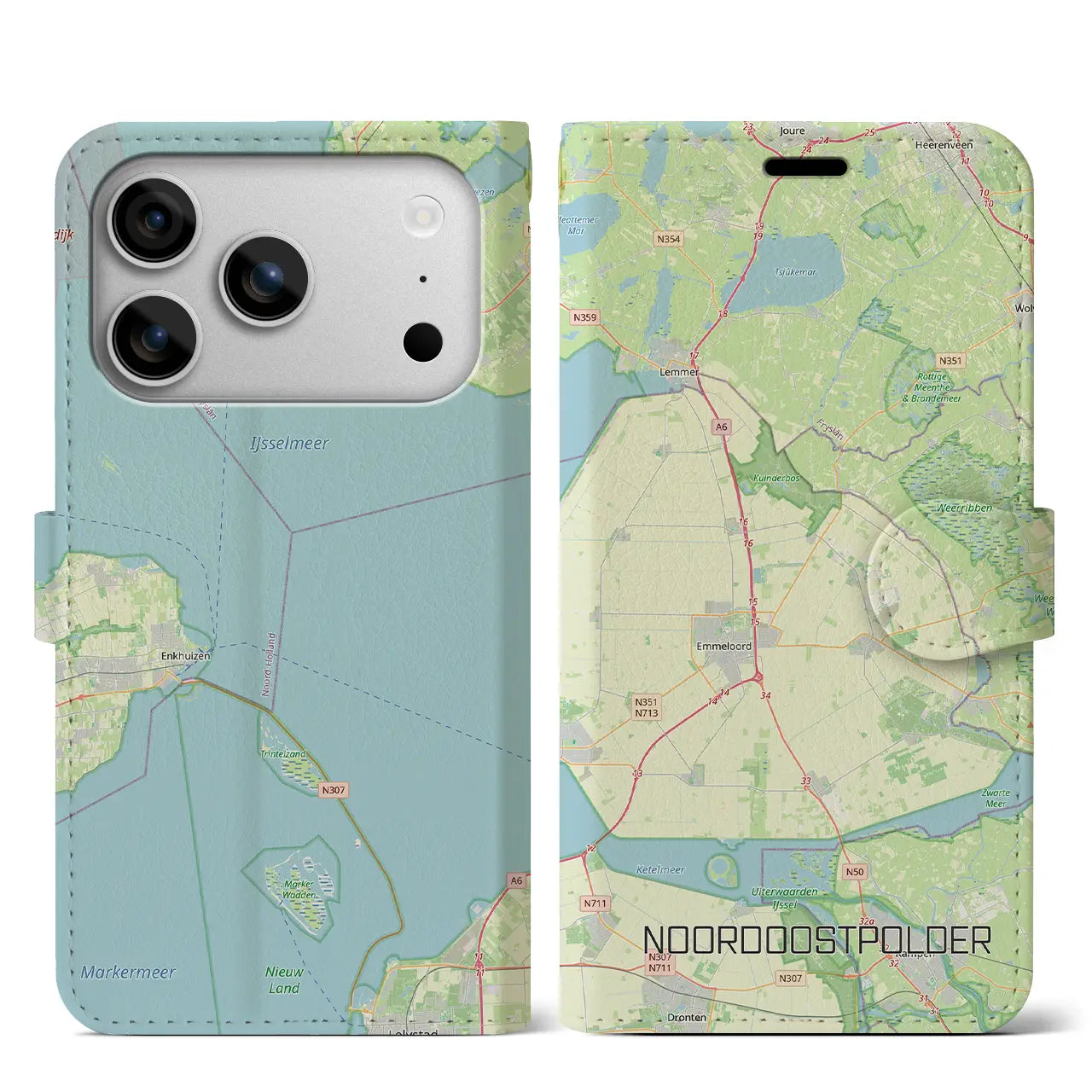 【北東ポルダー（オランダ）】地図柄iPhoneケース（手帳タイプ）