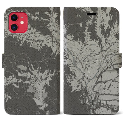 【沼田（群馬県）】地図柄iPhoneケース（手帳タイプ）モノトーン・iPhone 11 用