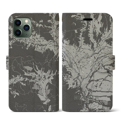 【沼田（群馬県）】地図柄iPhoneケース（手帳タイプ）モノトーン・iPhone 11 Pro 用