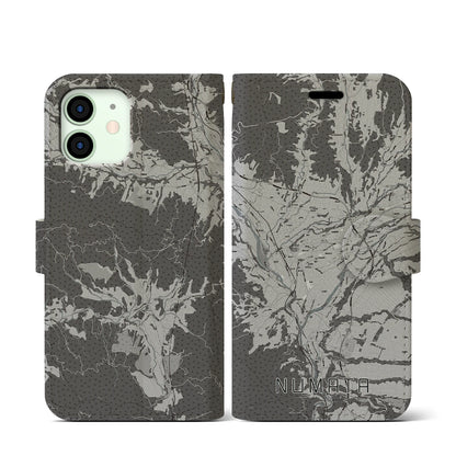 【沼田（群馬県）】地図柄iPhoneケース（手帳タイプ）モノトーン・iPhone 12 mini 用