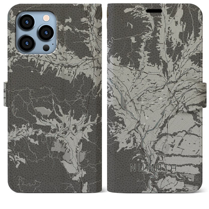 【沼田（群馬県）】地図柄iPhoneケース（手帳タイプ）モノトーン・iPhone 13 Pro Max 用